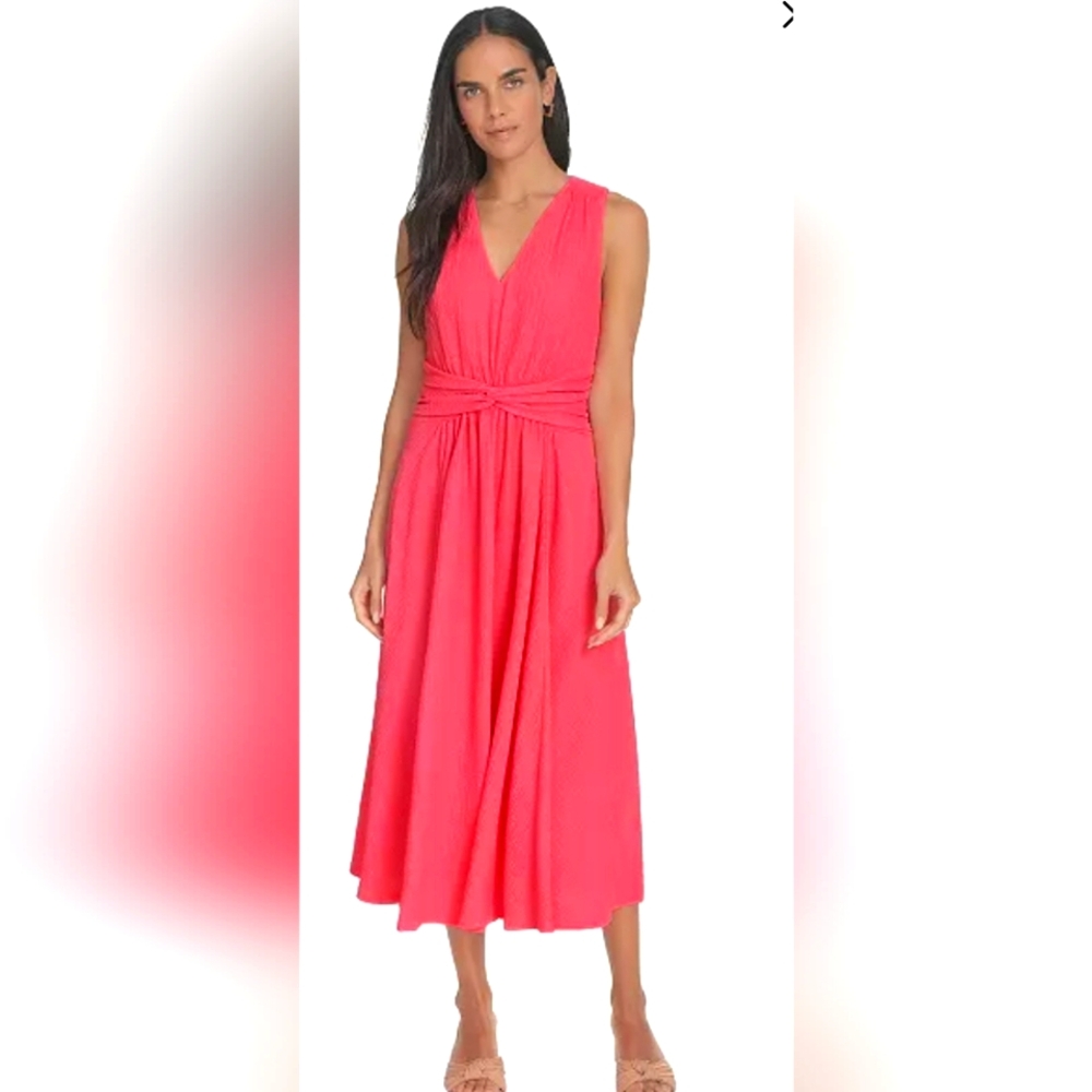 NWT Calvin Klein V-neck Twist Front Midi Dress: Raspberry Color: Size- 14